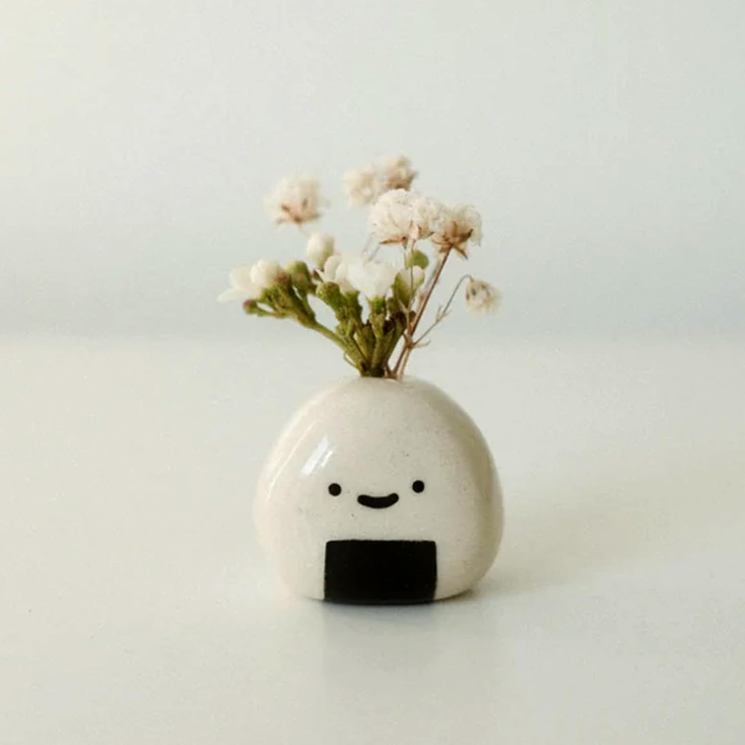 Mini Flower Vase Handmade Ceramic Rice Ball (Japanese Onigiri) Miniature Vases Charming and Cute Design Perfect for Dry Flowers - Bulk Bud Vases Unique and Adorable Japanese Craft