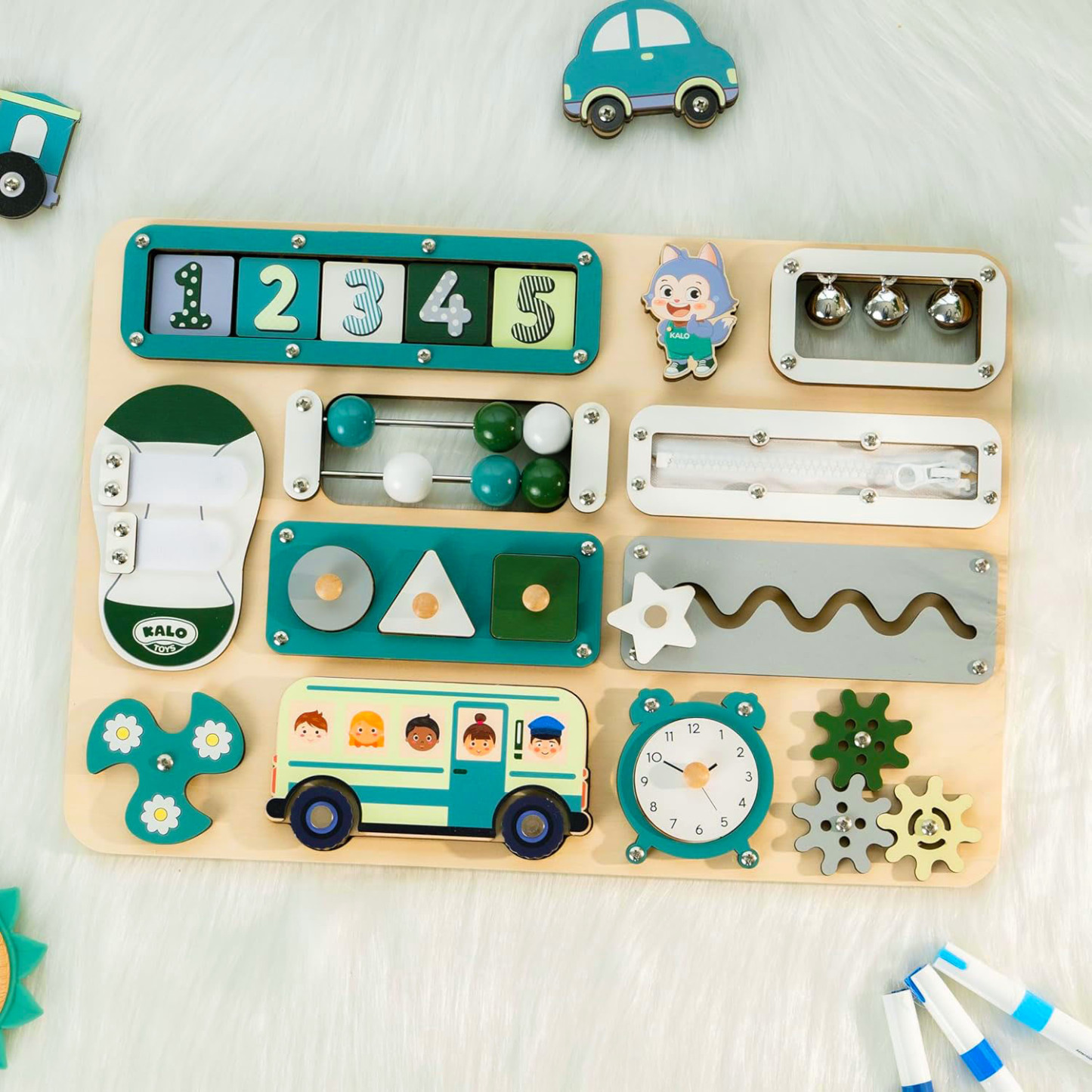Bus Busy Board  Toys for  1.5+ Years Old Sensory Toys for 1.5+ Years Old Wheels On The Bus Wooden Toys  Fine Motor Skills & Early Learning Multiple toy combinations Gift for Boys & Girls 