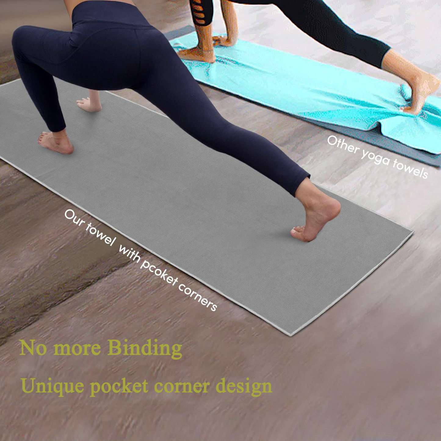 2 Pack Hot Yoga Towel  Non Slip Yoga Mat Towel  Non-Slip Sweat Absorbent Microfiber Towel for Hot Yoga Bikram,Pilates,Exercise,Fitness 72" x 26.5" Blue/Gray