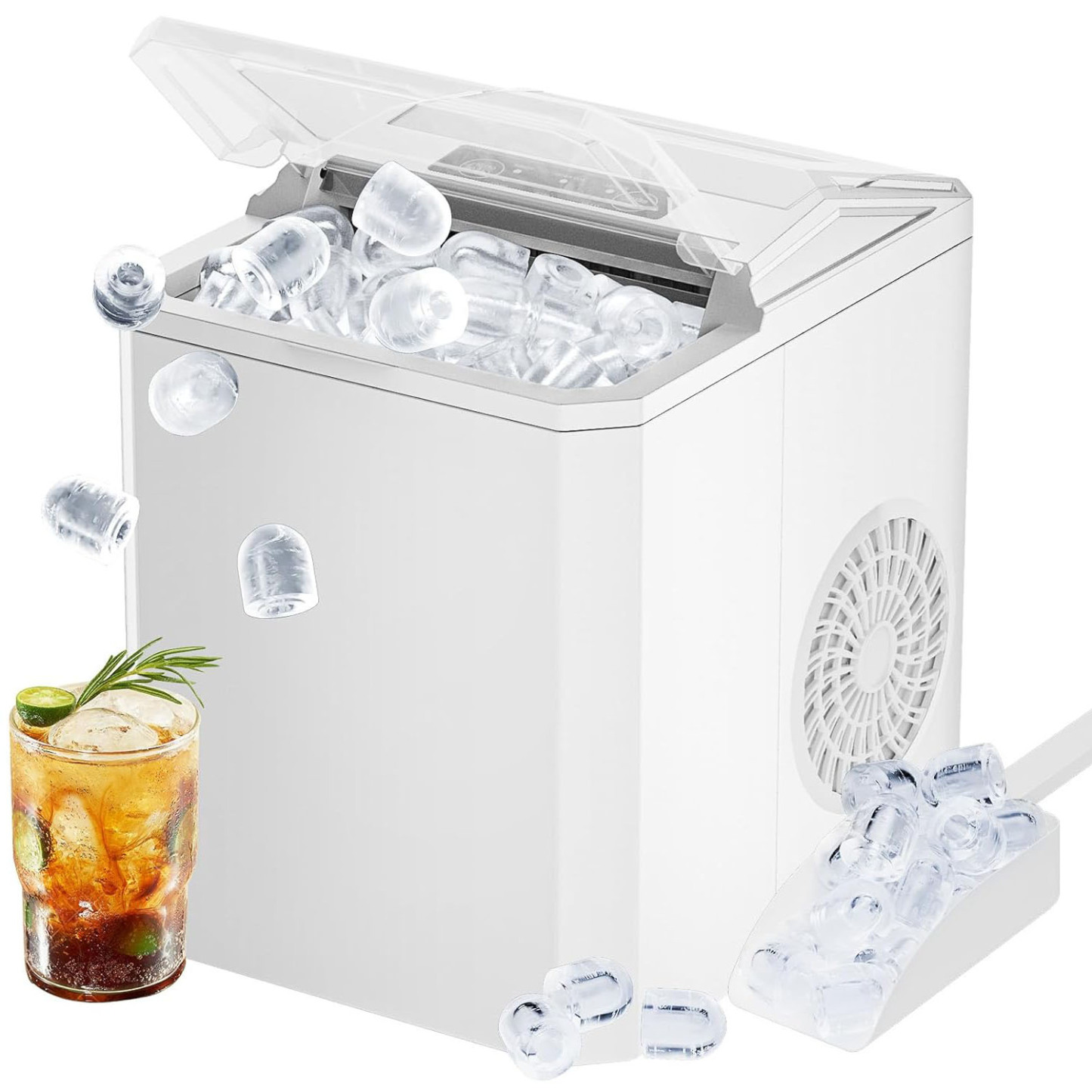 Countertop Ice Maker One-Click Operation Ice Machine with Self-Cleaning 9 Cubes in 6 Mins 26 lbs/24Hrs 2 Sizes of Bullet Ice for Home Party Office