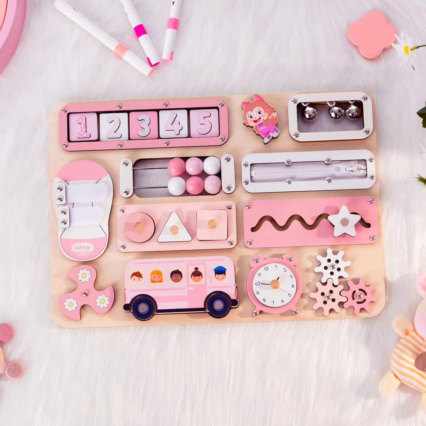 Bus Busy Board  Toys for  1.5+ Years Old Sensory Toys for 1.5+ Years Old Wheels On The Bus Wooden Toys  Fine Motor Skills & Early Learning Multiple toy combinations Gift for Boys & Girls 