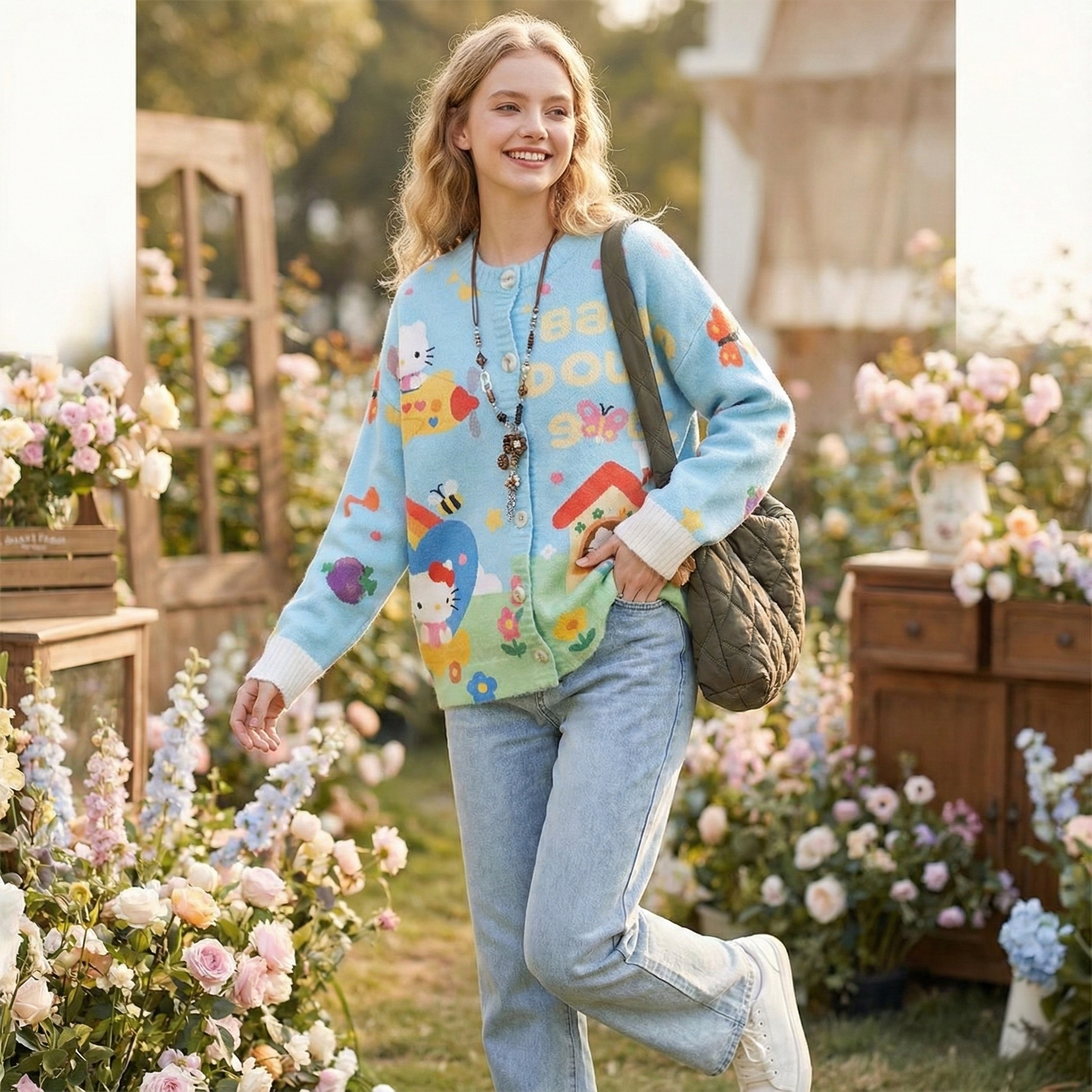 【Sky Blue Kitty Cloud Cardigan】Wear the Sunshine｜Soft, Slimming & Healing  LEDLYY Best Seller｜The Dream Cardigan That Brightens Your Day Instantly ✨ Bright Sky Blue × Playful Kitty × Cloud-Like Softness ✨