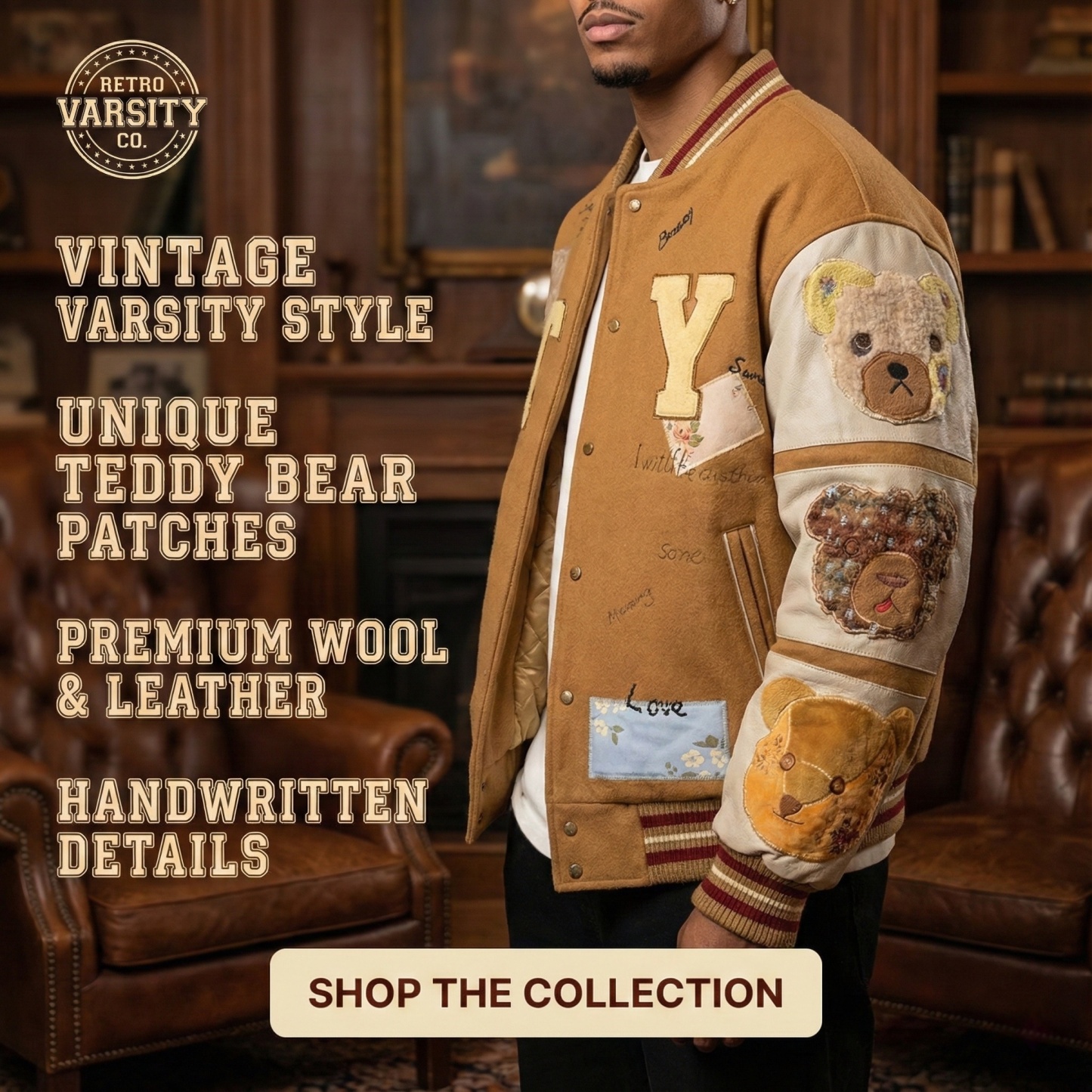 ✨Wrap Yourself in Winter Warmth｜3D Bear Patchwork Artisan Cotton Padded Coat, in a Gentle Chestnut Hue✨