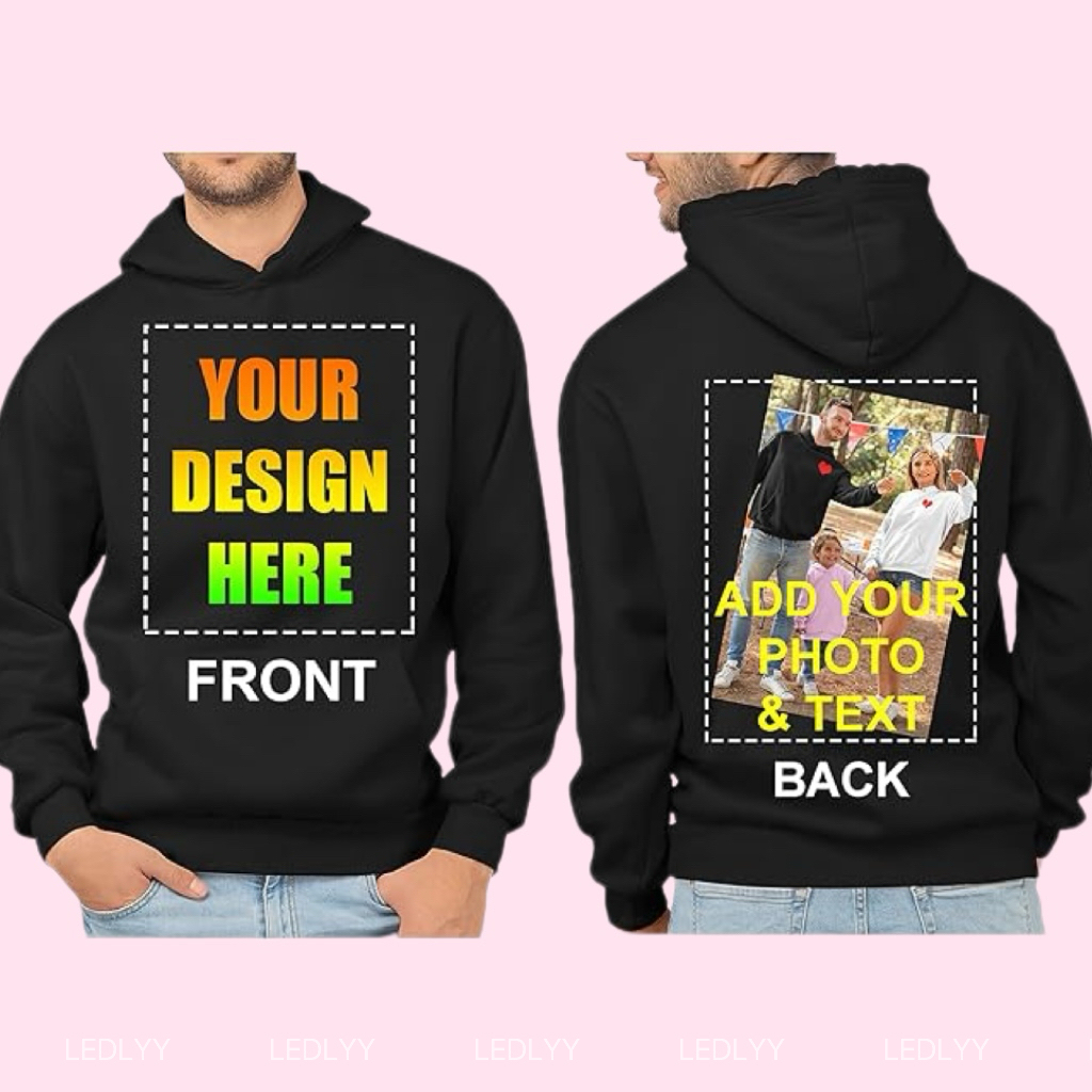 Personalize: Add your own text design to customize front and back sweatshirt hoodie