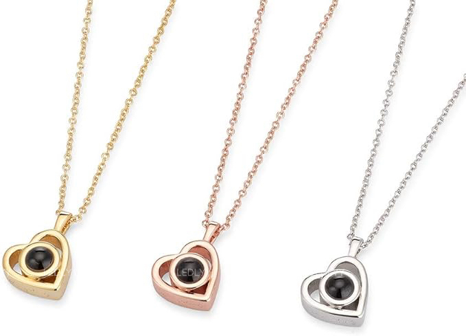 Personalized Picture Projection Necklace for Women Customized Photo Love Pendant Birthday Anniversary Gift Valentine's Day Gift for Her, Stainless Steel