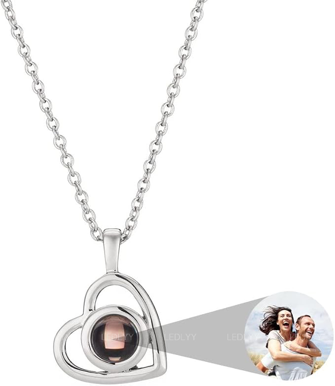 Personalized Picture Projection Necklace for Women Customized Photo Love Pendant Birthday Anniversary Gift Valentine's Day Gift for Her, Stainless Steel