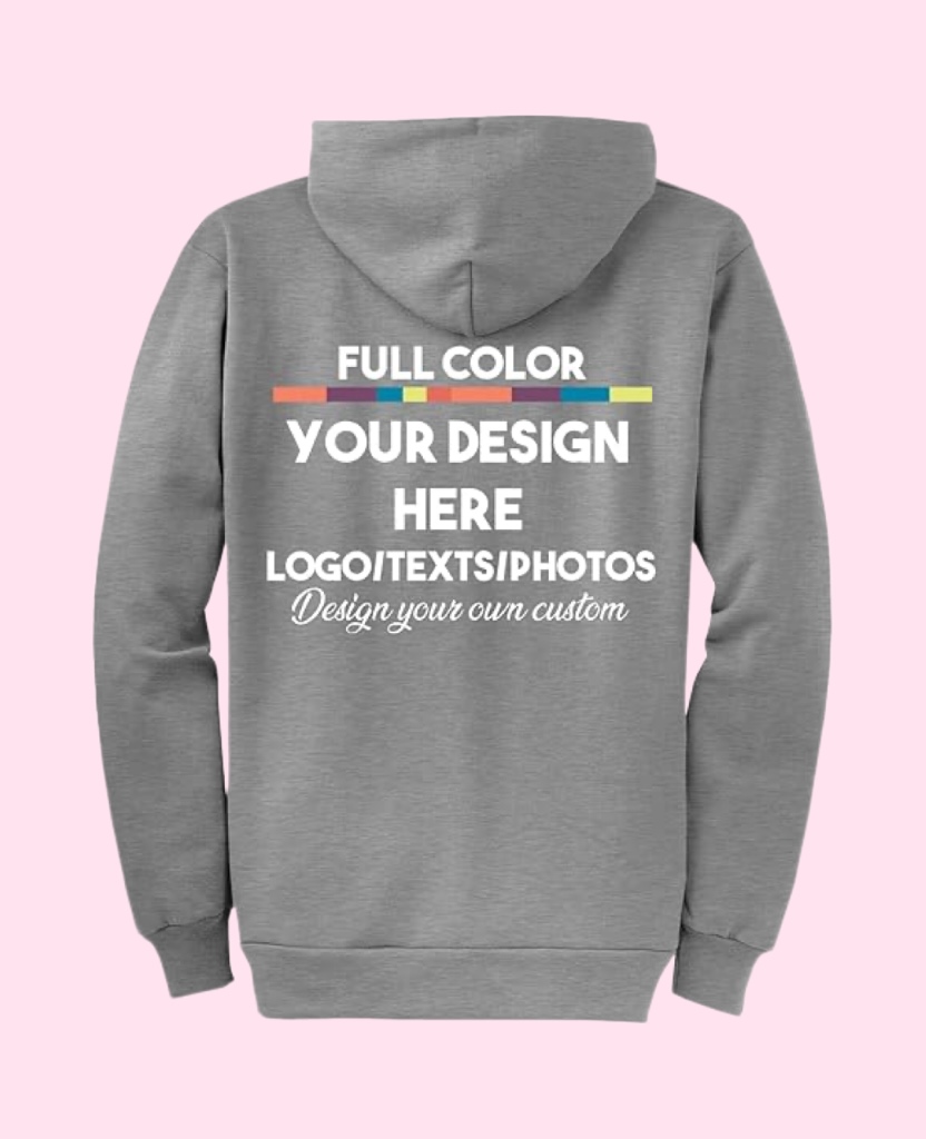 Customize your own clothes: hooded cardigan sweatshirt with zipper front and back printing