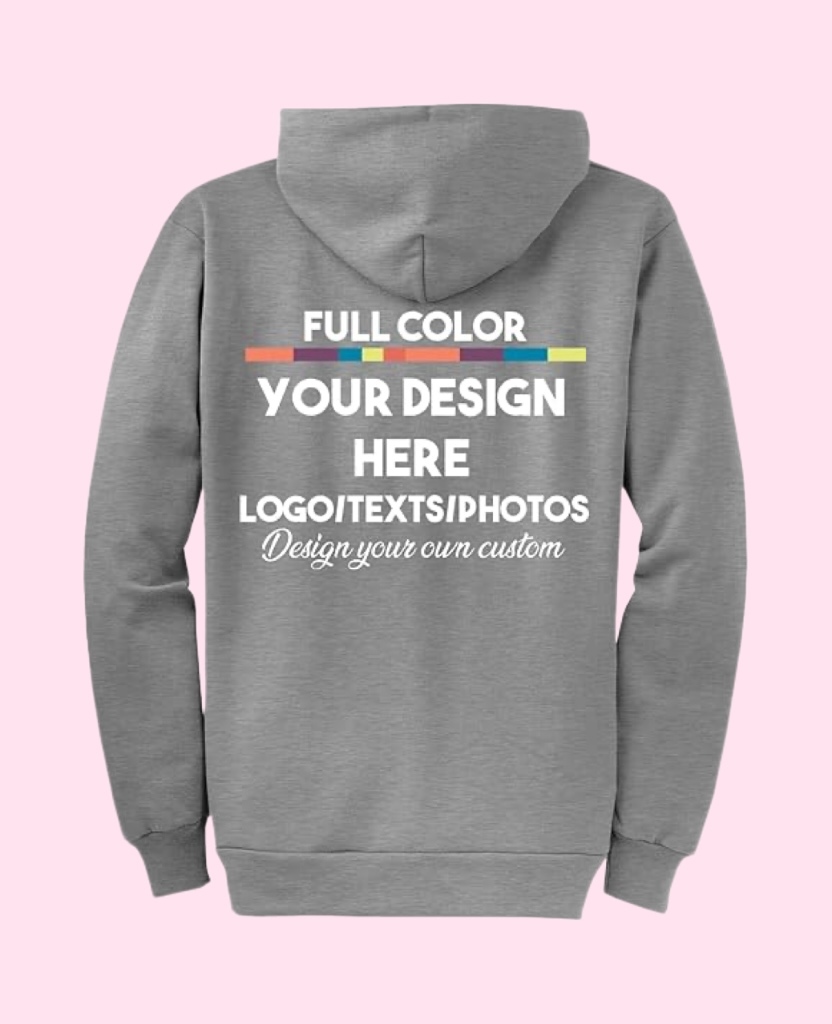 Customize your own clothes: hooded cardigan sweatshirt with zipper front and back printing