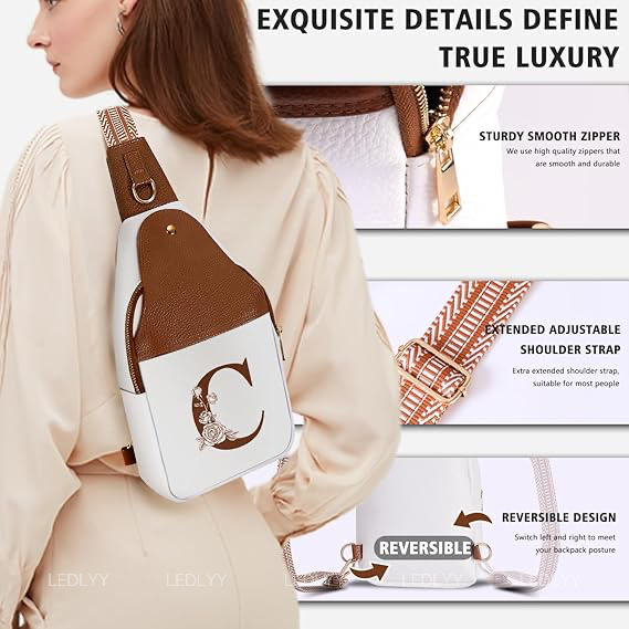 Women's exclusive crossbody leather sling bag, customized initials waist bag, a gift for mom and wife