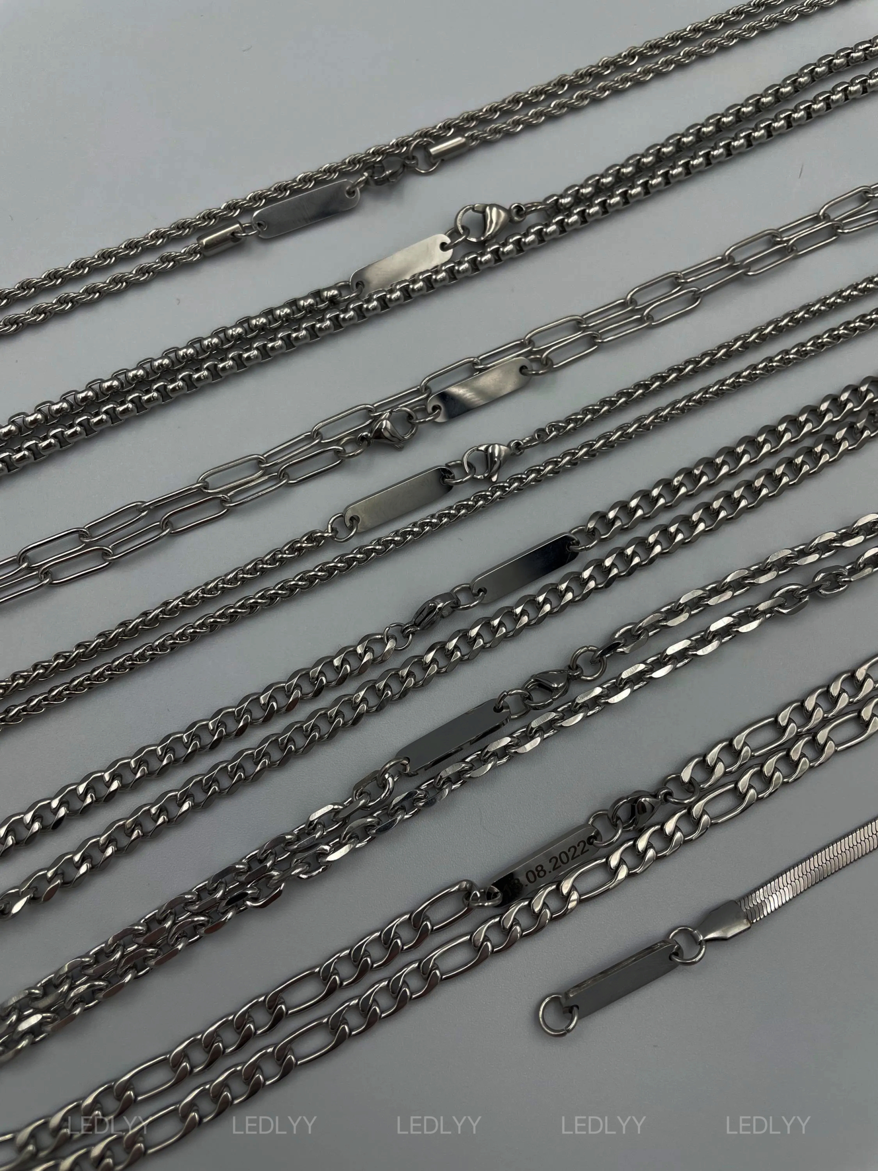 Personalized Silver Chain Necklace: Custom Name Jewelry in Curb, Figaro, Paperclip, Box, or Rope Twist Styles - Ideal Valentine's Day Gift for Him or Dad