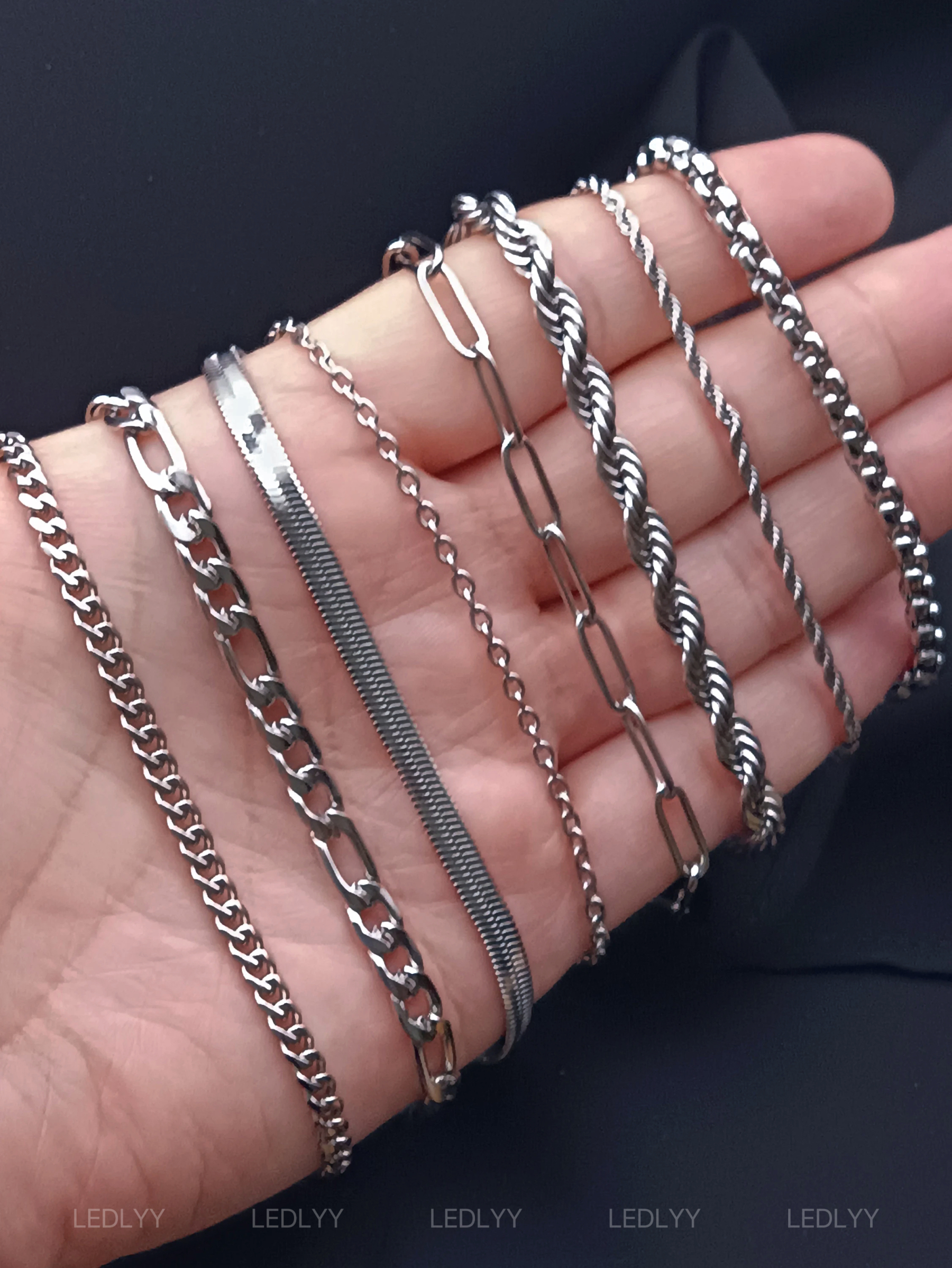 Personalized Silver Chain Necklace: Custom Name Jewelry in Curb, Figaro, Paperclip, Box, or Rope Twist Styles - Ideal Valentine's Day Gift for Him or Dad