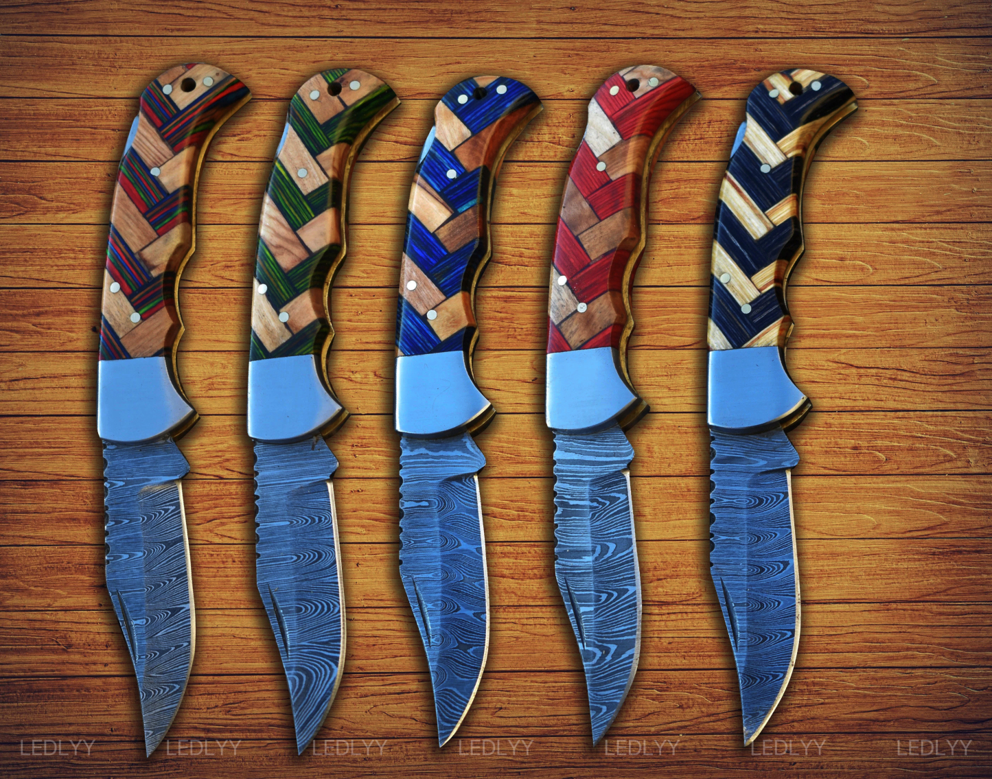Handmade Damascus Pocket Knife with Olive Wood - Customized Gift for Men: Birthdays, Groomsmen, Anniversary & Wedding