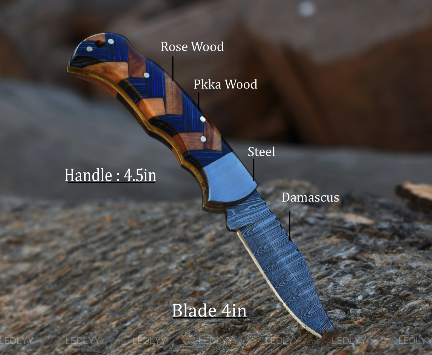 Handmade Damascus Pocket Knife with Olive Wood - Customized Gift for Men: Birthdays, Groomsmen, Anniversary & Wedding
