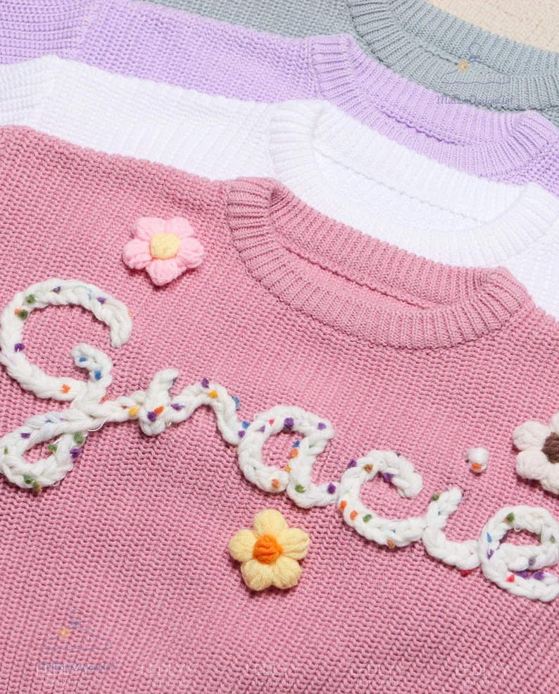 Personalized Hand - Embroidered Sweater for Babies: Customize with Name, a Great Birthday Gift for Girls and Boys