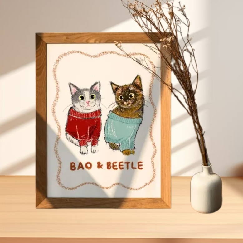 Personalized Cat Portraits: One - of - a - Kind Digital Printable Wall Art