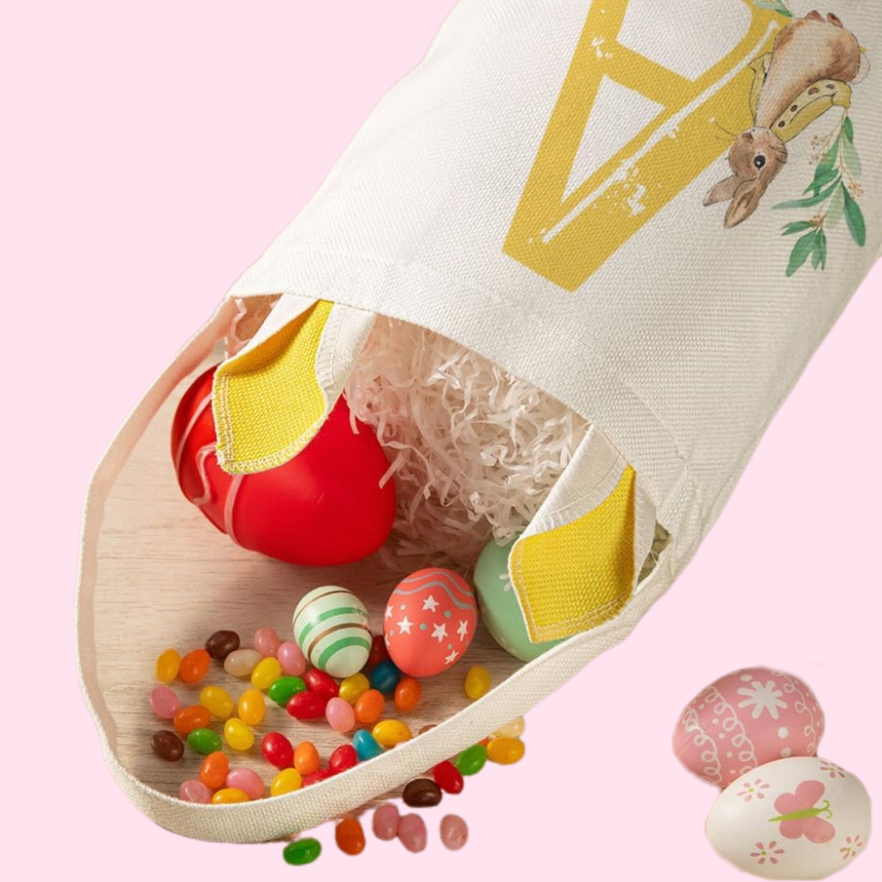 Custom Easter Baskets for Girls Boys Kids Bunny Ears Easter Bucket Bag with Initials and Name Personalized Easter Bag with Handles Kids Easter Bunny Basket Easter Egg Hunt Basket Easter Gift