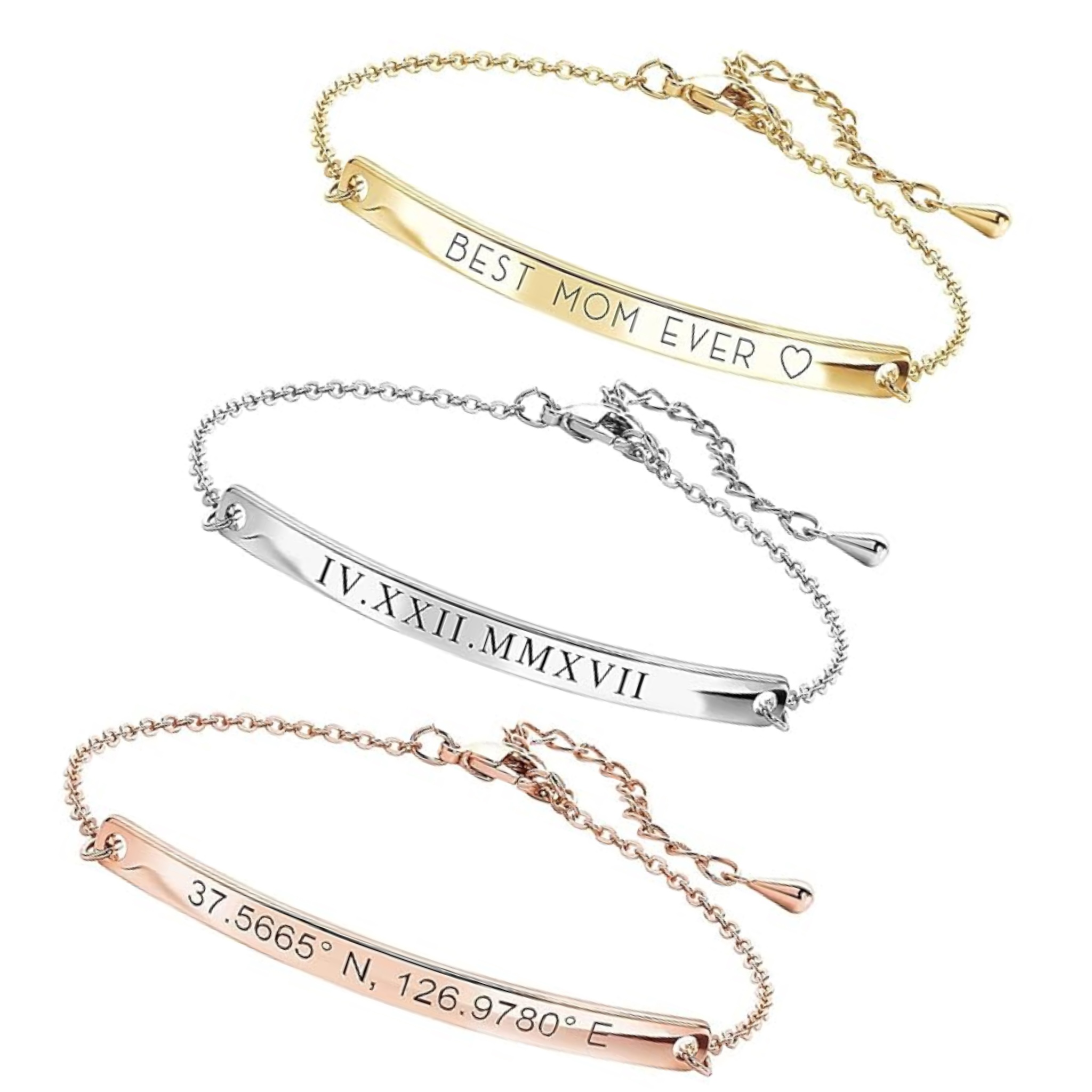 Custom Name & Coordinate Engraved Bracelet: A Perfect Mother's Day Present for Women and Stylish Teen Girls