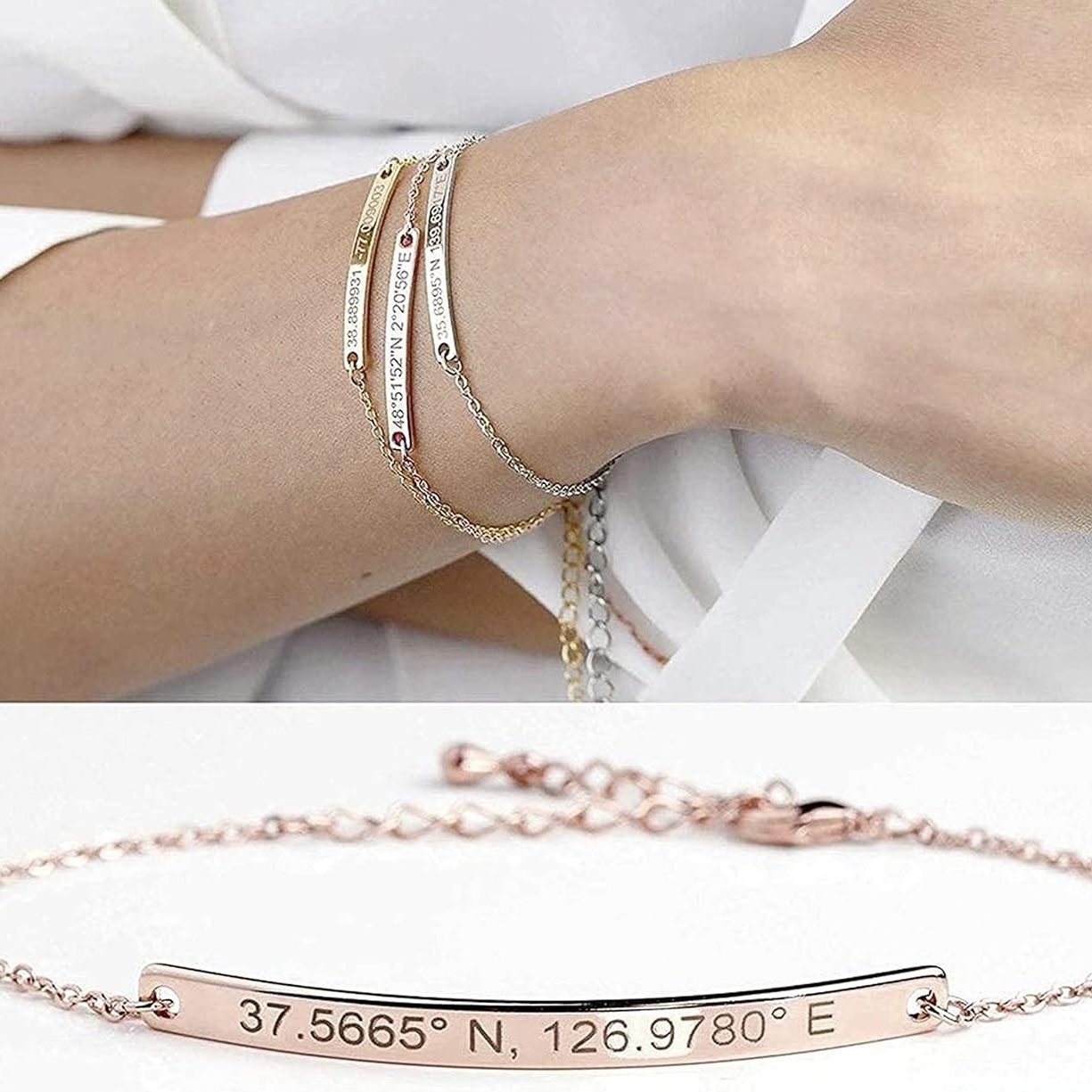Custom Name & Coordinate Engraved Bracelet: A Perfect Mother's Day Present for Women and Stylish Teen Girls