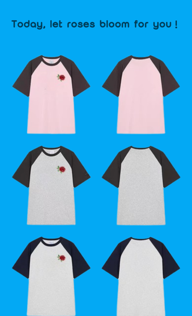 "Wear Your Romance" Original Embroidered Rose Print T-Shirt Breathable Pure Cotton Perfect for Dates & Adventures