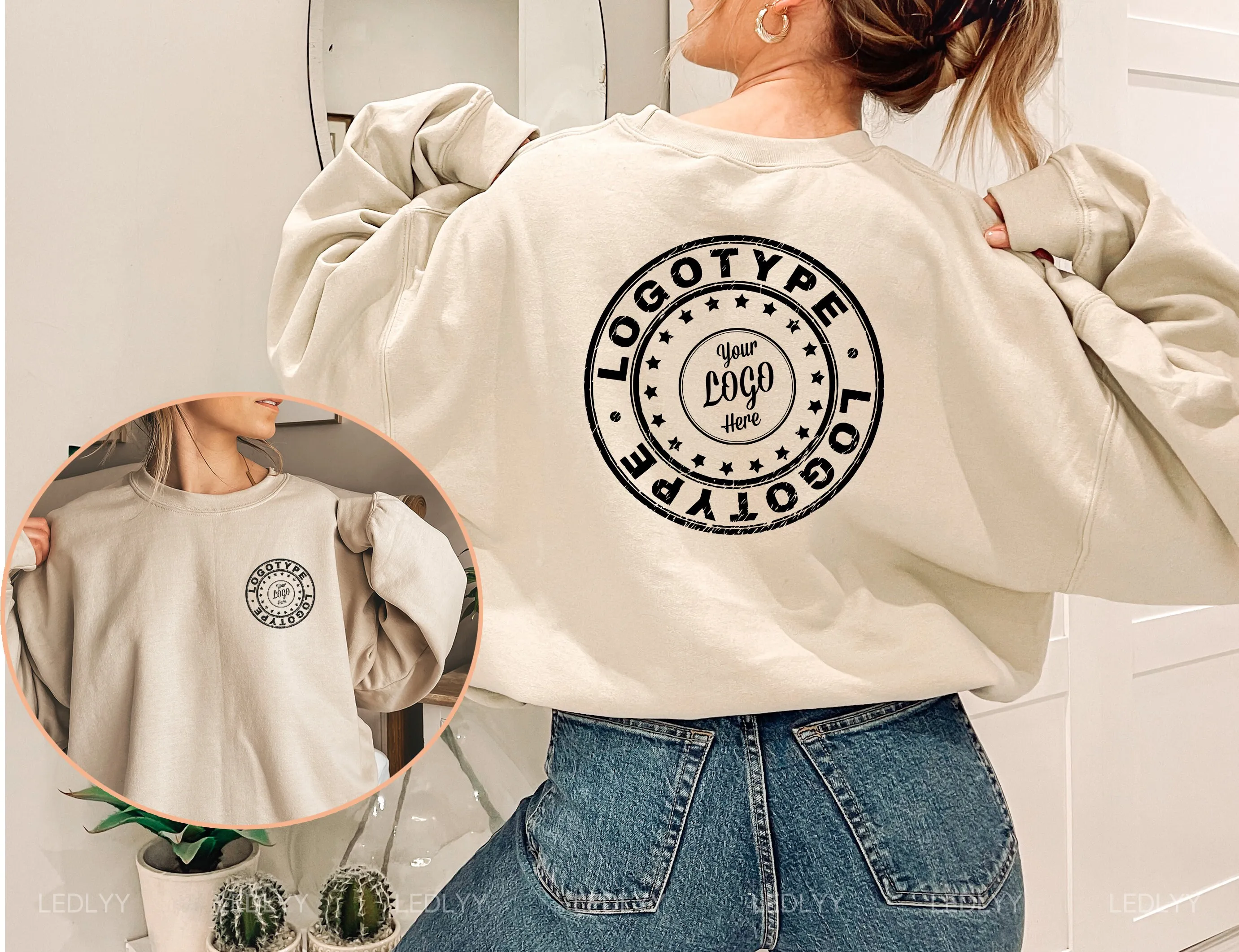 Custom logo sweatshirt with front and back printed design for teams