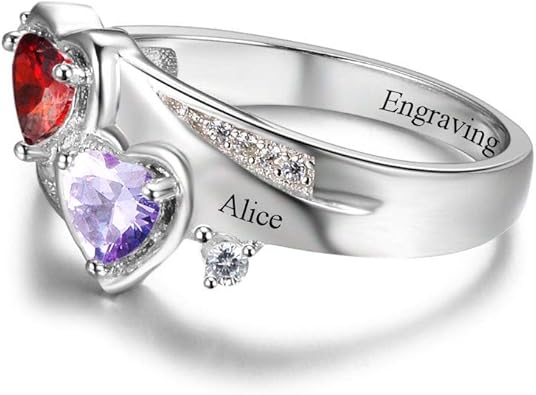Sterling Silver Ring with 2 Birthstones  Personalized Happy Mother's Day Gift for Mom