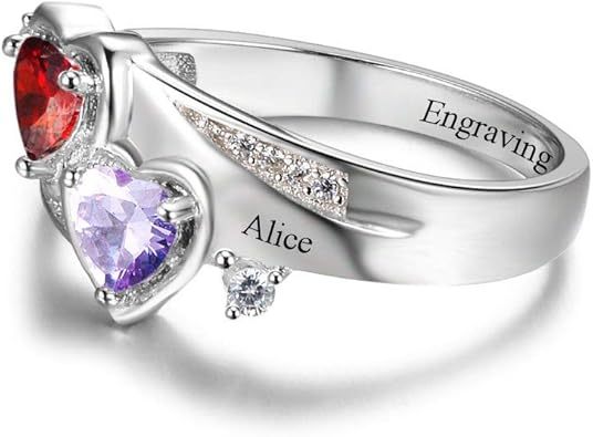 Sterling Silver Ring with 2 Birthstones  Personalized Happy Mother's Day Gift for Mom