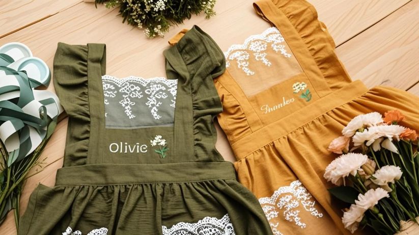 A styled apron displayed in a warm home setting that highlights its everyday charm.