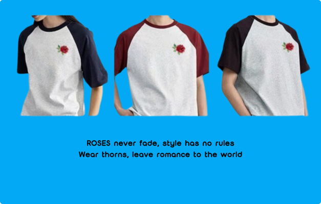 "Wear Your Romance" Original Embroidered Rose Print T-Shirt Breathable Pure Cotton Perfect for Dates & Adventures