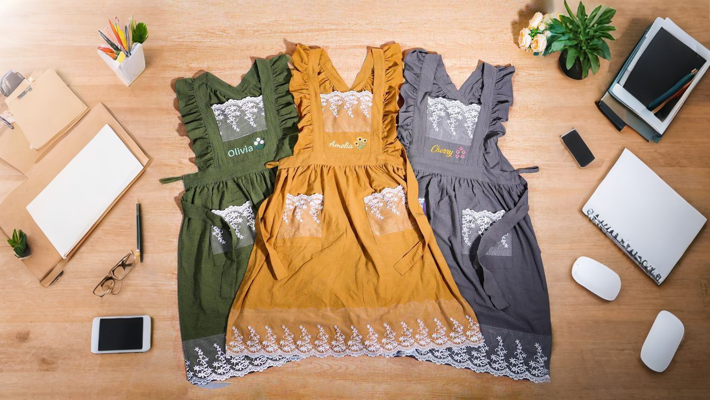 Floral Kitchen Apron - Hand-Embroidered 100% Cotton Apron, Thoughtful 