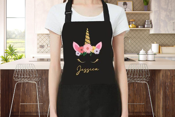 Custom Unicorn Pattern Apron - Personalized Name Apron for Family Chefs