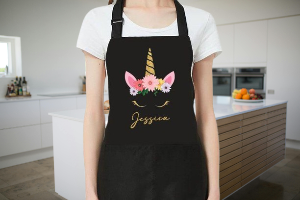 Custom Unicorn Pattern Apron - Personalized Name Apron for Family Chefs