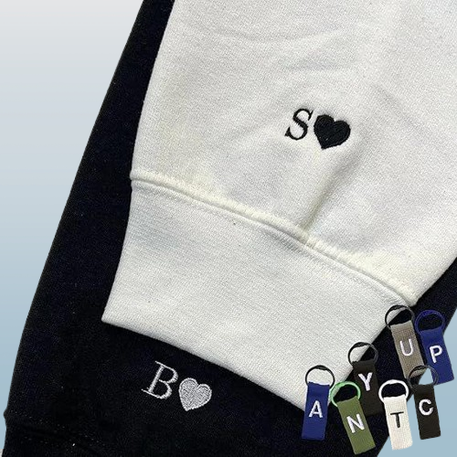 Matching Heart Hoodie - Custom Embroidered Initial on Sleeve for Couples or Family
