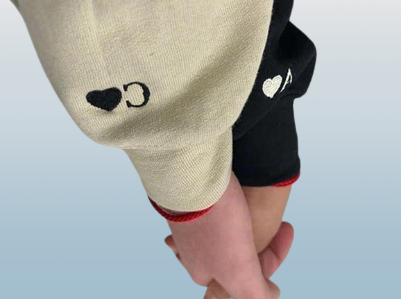 Matching Heart Hoodie - Custom Embroidered Initial on Sleeve for Couples or Family