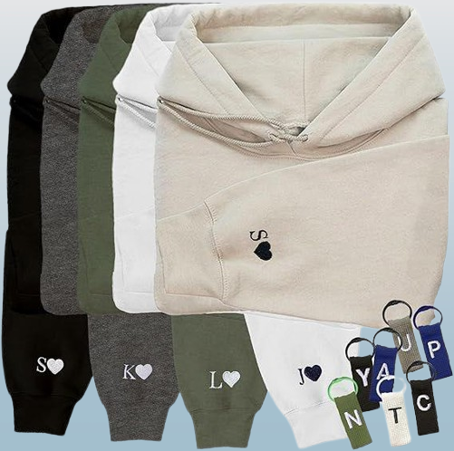 Matching Heart Hoodie - Custom Embroidered Initial on Sleeve for Couples or Family
