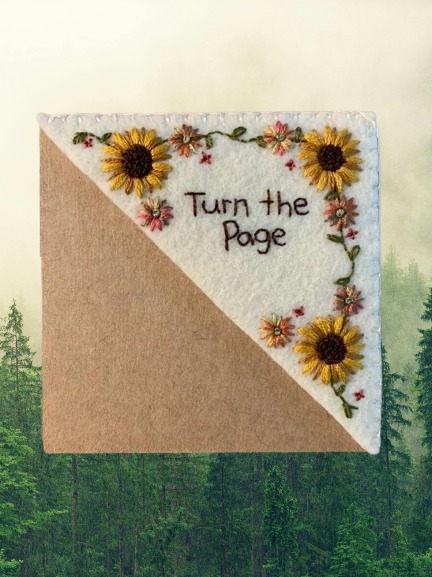 Handcrafted Felt Bookmark - "Turn the Page" with Sunflower Design