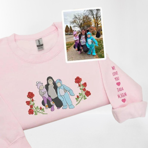Mama Portrait Sweatshirt - Hand-Embroidered with Flowers