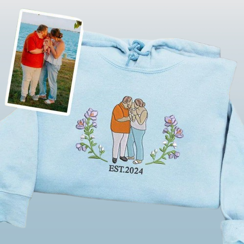 Mama Portrait Sweatshirt - Hand-Embroidered with Flowers