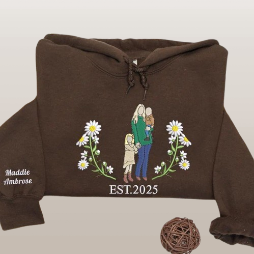 Mama Portrait Sweatshirt - Hand-Embroidered with Flowers