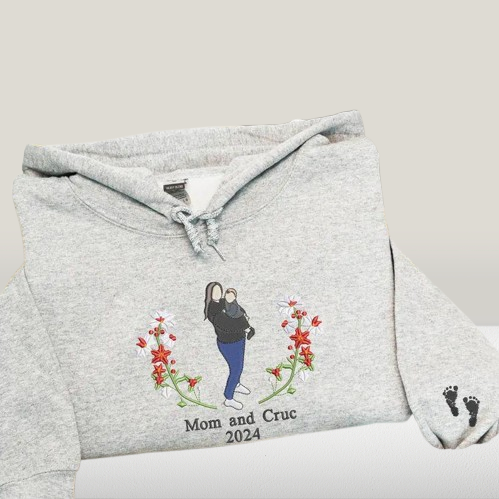 Mama Portrait Sweatshirt - Hand-Embroidered with Flowers