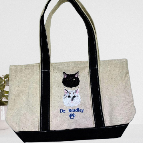 Unique Cat Mom Tote Bag – Custom Embroidered Cat Photo Design