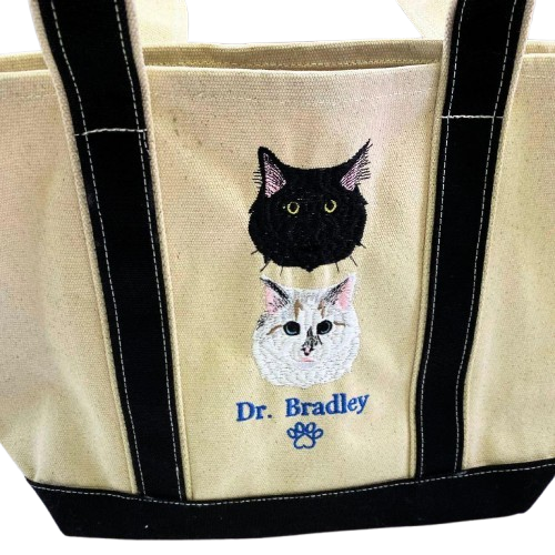 Unique Cat Mom Tote Bag – Custom Embroidered Cat Photo Design