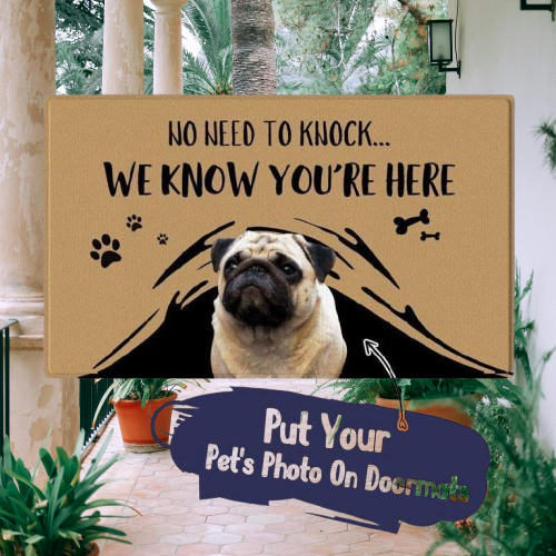Personalized "No Need to Knock" Doormat - Custom Pet Photo Design