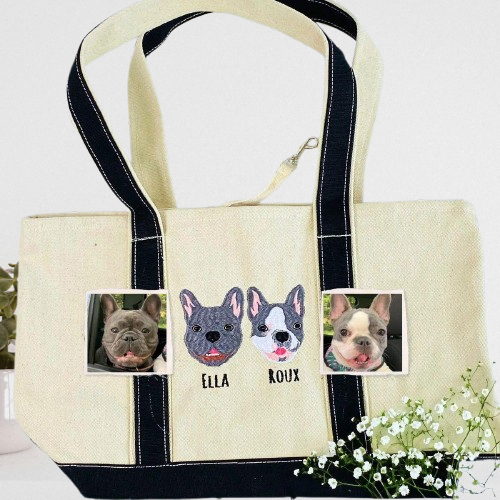 Unique Cat Mom Tote Bag – Custom Embroidered Cat Photo Design