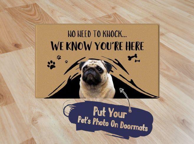 Personalized "No Need to Knock" Doormat - Custom Pet Photo Design
