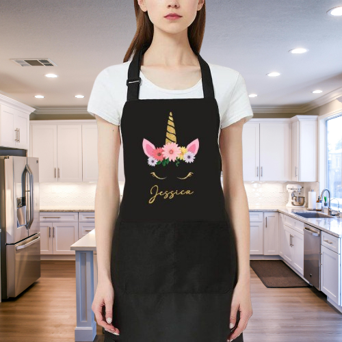 Custom Unicorn Pattern Apron - Personalized Name Apron for Family Chefs