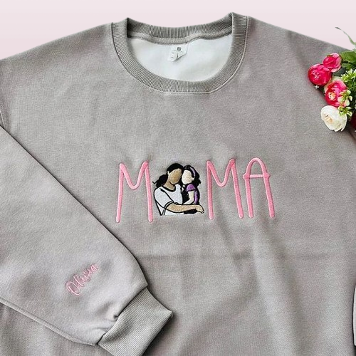 Mama Photo Sweatshirt – Custom Embroidered Personalized Gift