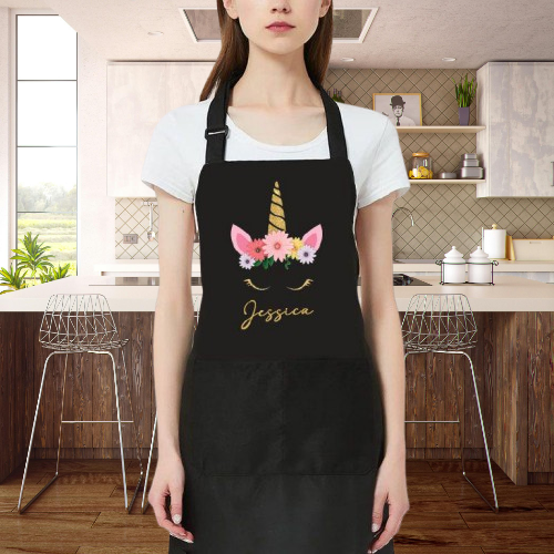 Custom Unicorn Pattern Apron - Personalized Name Apron for Family Chefs
