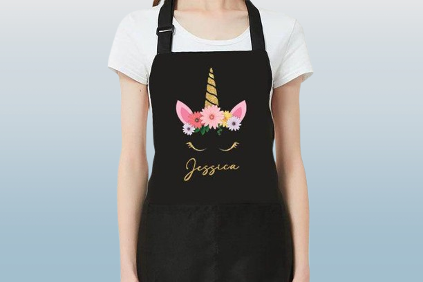 Custom Unicorn Pattern Apron - Personalized Name Apron for Family Chefs