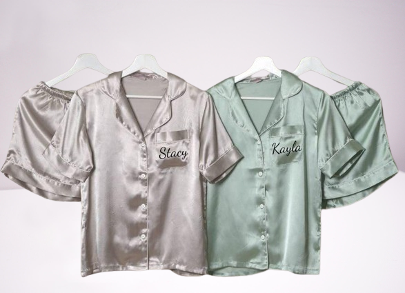 Elegant Satin Pajama Set - Personalized Short Sleeve Sleepwear for Women, Luxurious Lounge Wear
