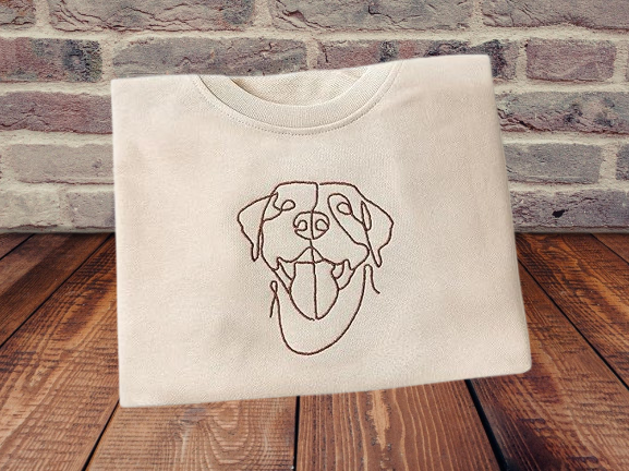 Custom Dog Mom Sweatshirt – Embroidered Line Art Dog Portrait with Nam